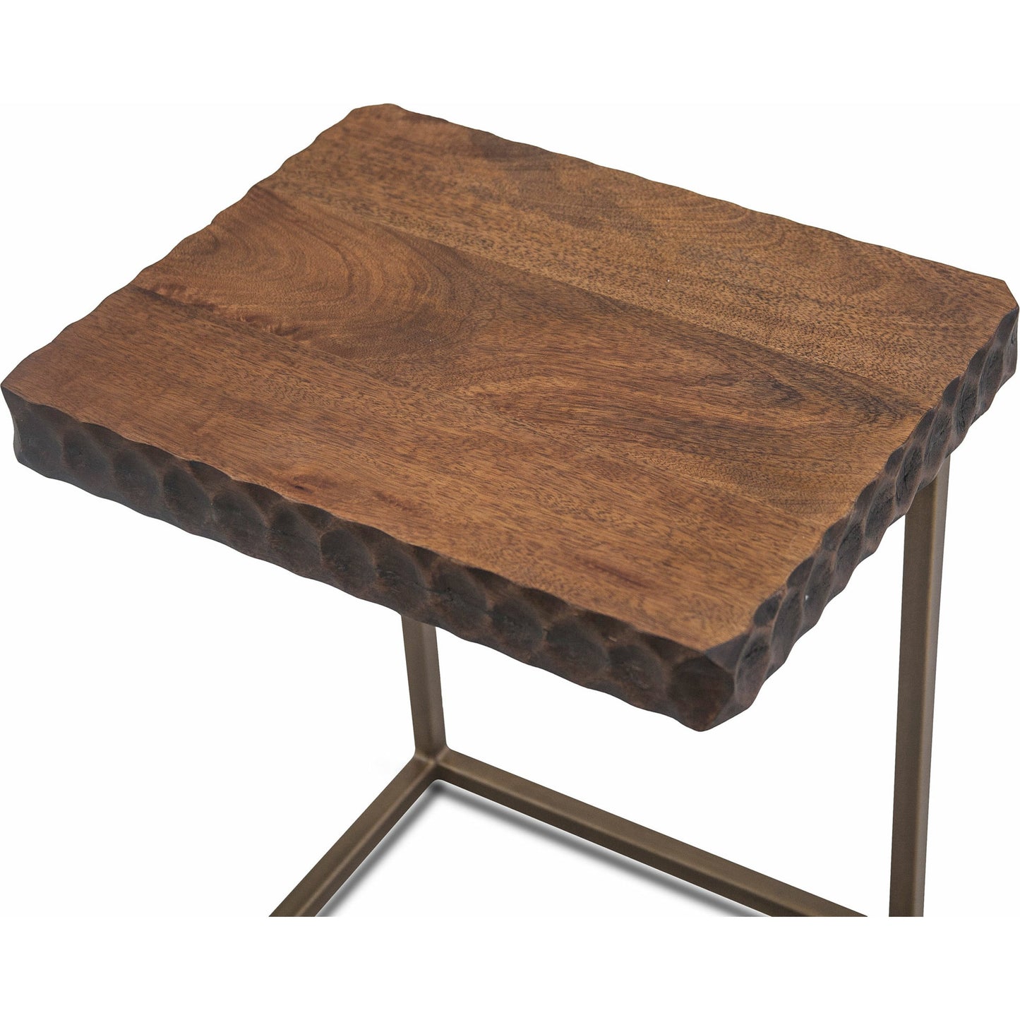 004 SR-877176 | Closeup | Vallarta Side Table by World Interiors in brown and two tone, bronze. Made from mango wood, cast aluminum in a modern style.