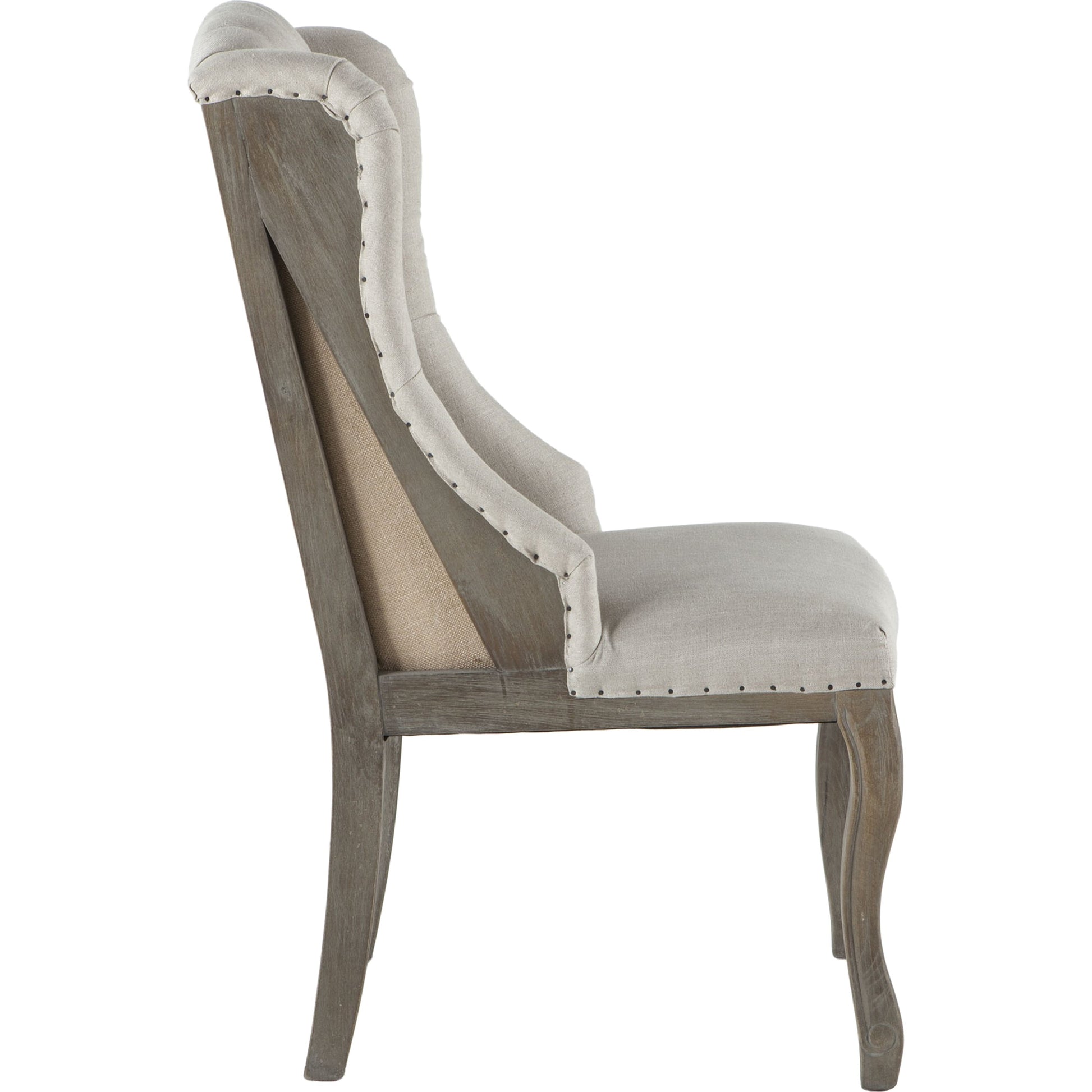 Portia Linen Dining Chair by World Interiors in off-white and whitewash. Made from linen, cotton, polyester blend fabric, oak wood in a cottage & farmhouse style.