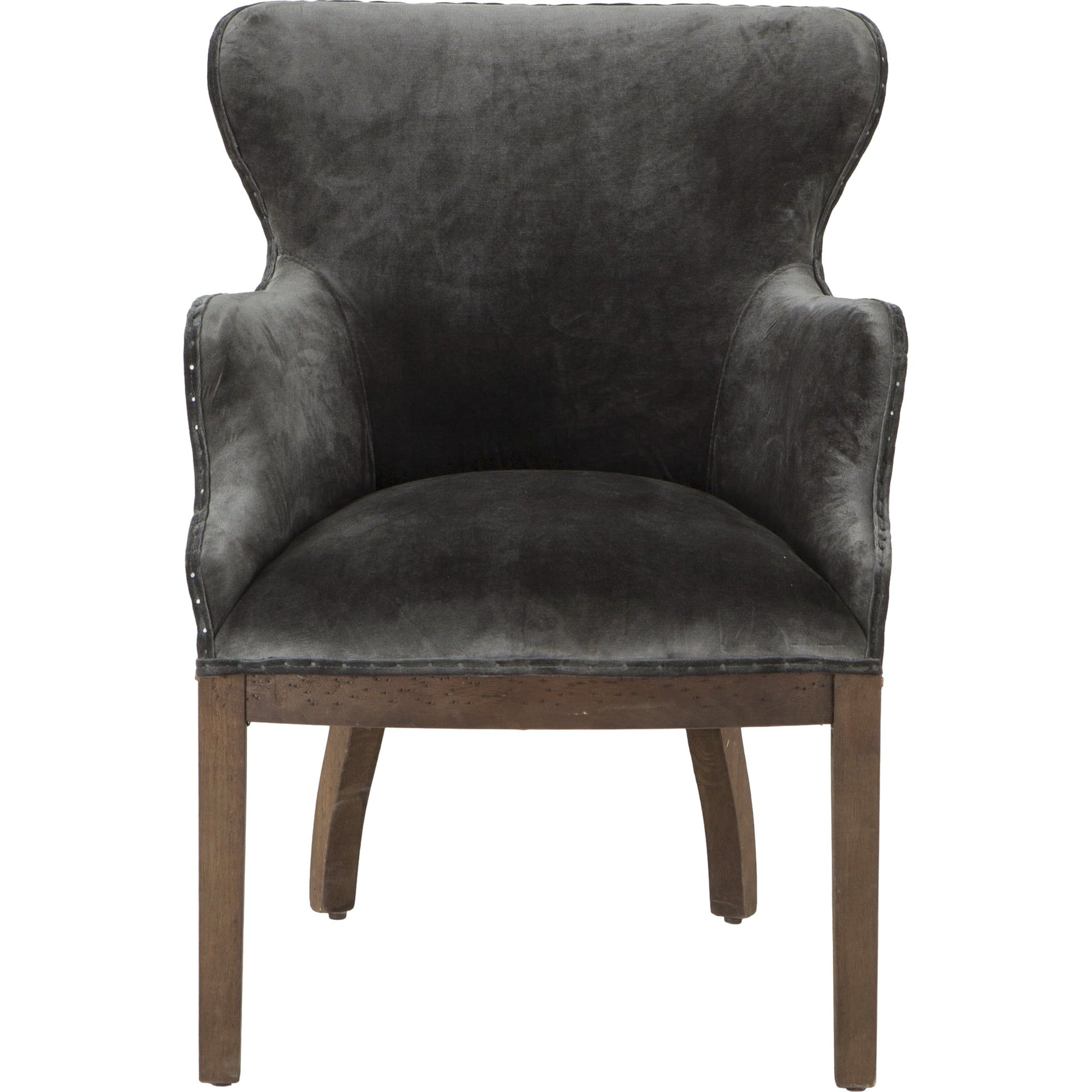 Charles Velvet Armchair by World Interiors in dark gray and oak. Made from oak wood, velvet, burlap in a modern style.