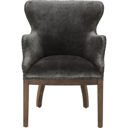 Charles Velvet Armchair by World Interiors in dark gray and oak. Made from oak wood, velvet, burlap in a modern style.