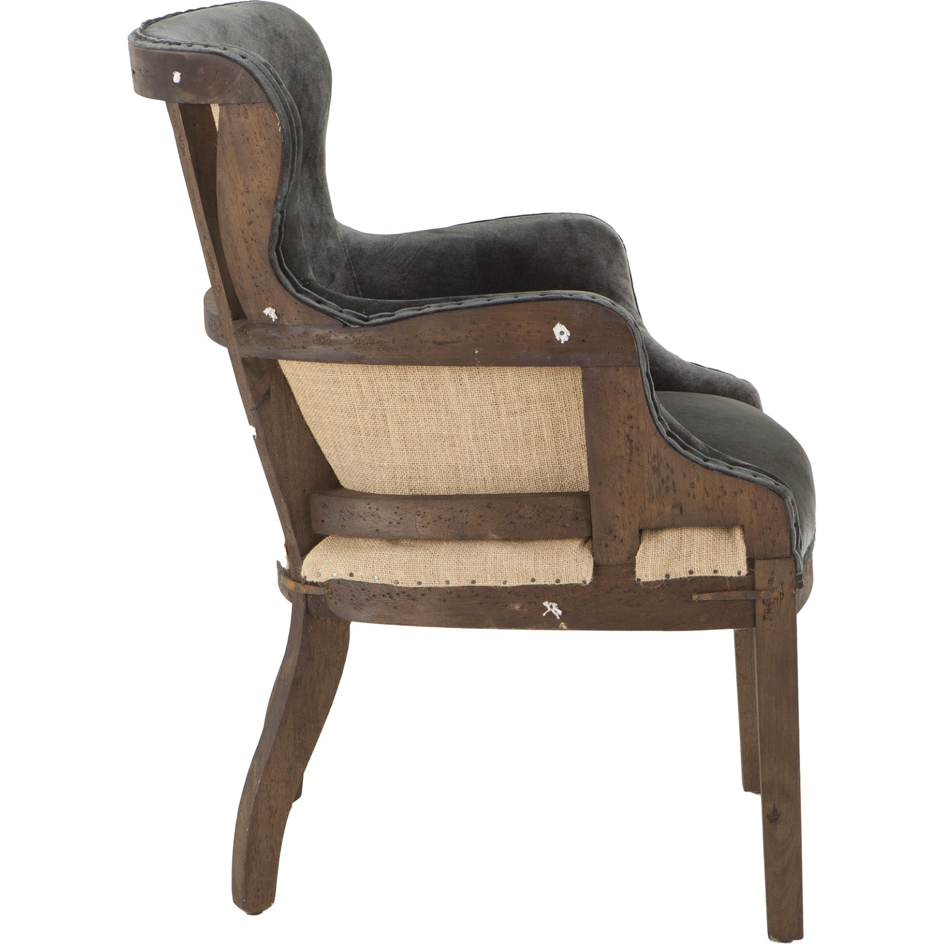 Charles Velvet Armchair by World Interiors in dark gray and oak. Made from oak wood, velvet, burlap in a modern style.