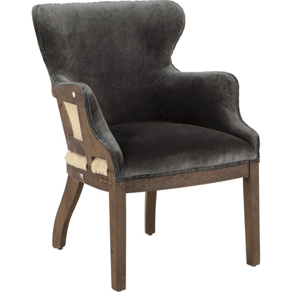 Charles Velvet Armchair by World Interiors in dark gray and oak. Made from oak wood, velvet, burlap in a modern style.