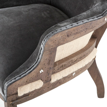 Charles Velvet Armchair by World Interiors in dark gray and oak. Made from oak wood, velvet, burlap in a modern style.