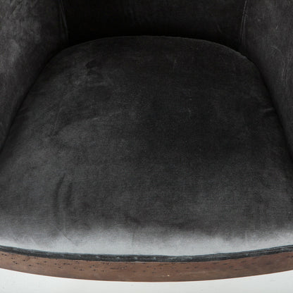 Charles Velvet Armchair by World Interiors in dark gray and oak. Made from oak wood, velvet, burlap in a modern style.