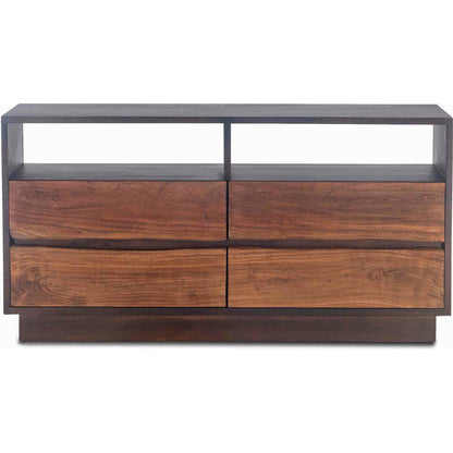 Palermo 64-Inch Live Edge Dresser by World Interiors in brown and raw walnut, ebony. Made from acacia wood, iron in a modern style.