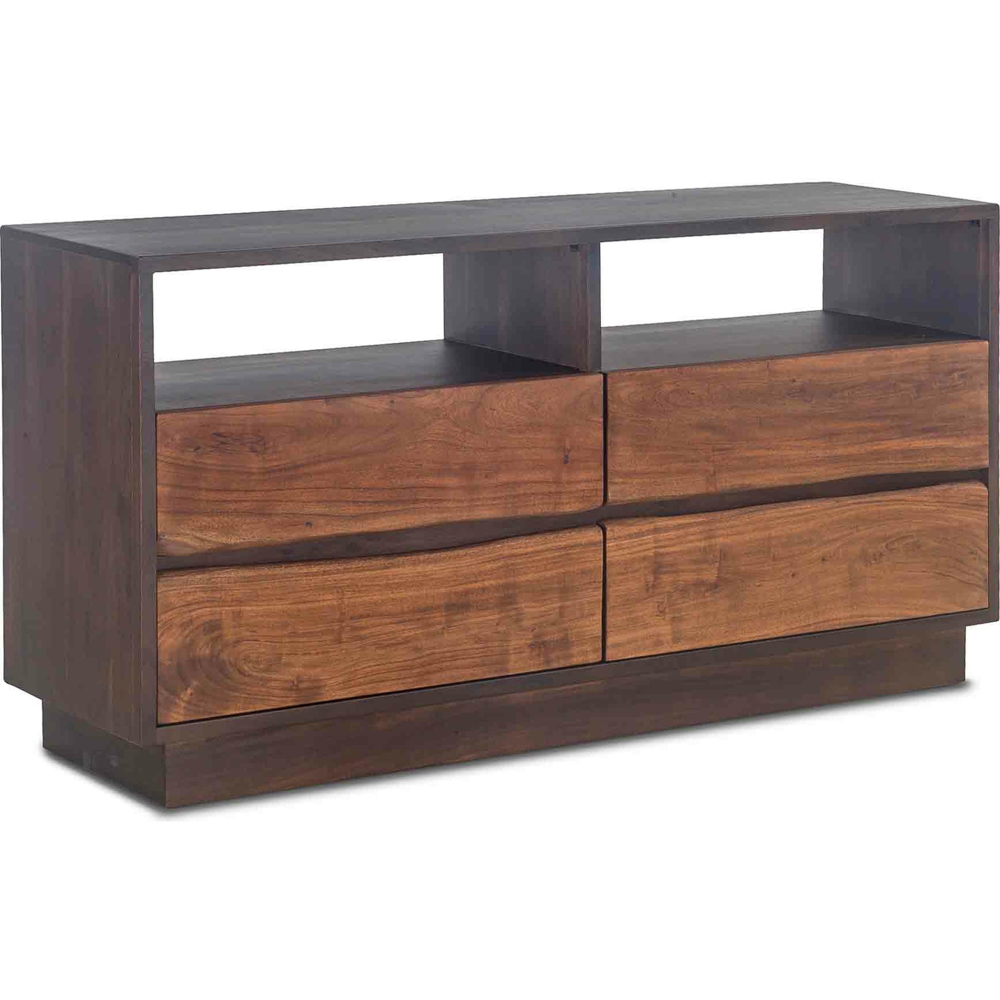 Palermo 64-Inch Live Edge Dresser by World Interiors in brown and raw walnut, ebony. Made from acacia wood, iron in a modern style.