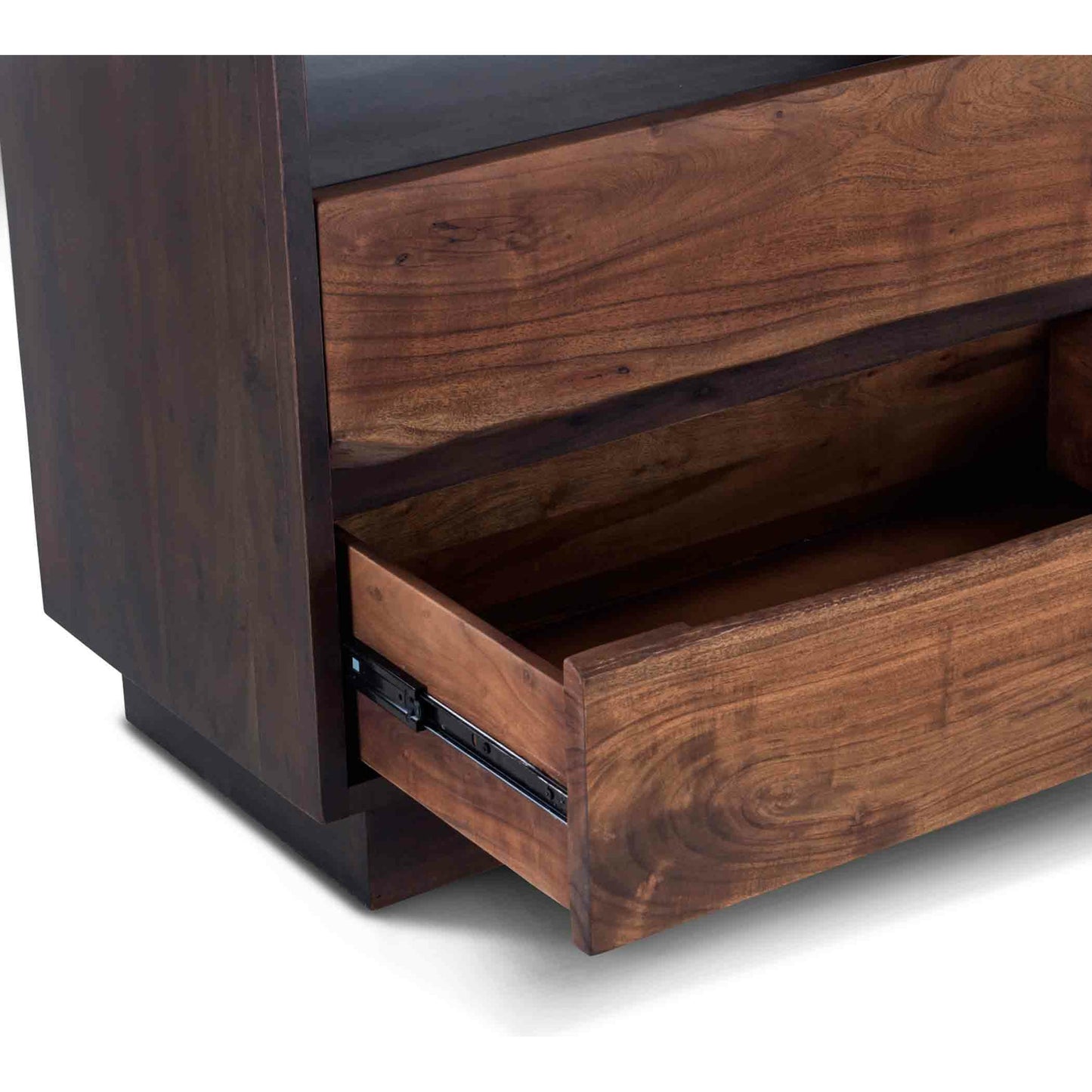 005 SR-877077 | Closeup | Palermo 64-Inch Live Edge Dresser by World Interiors in brown and raw walnut, ebony. Made from acacia wood, iron in a modern style.