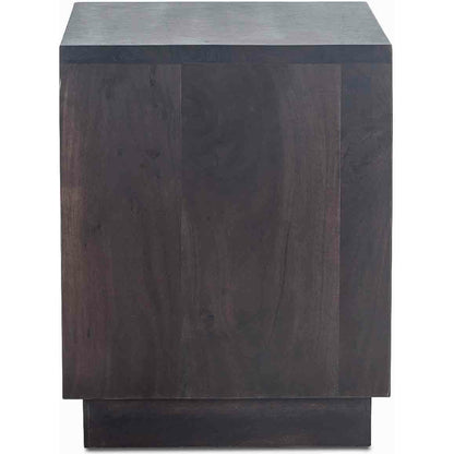 Palermo Night Chest by World Interiors in brown and raw walnut, ebony. Made from acacia wood, iron in a modern style.