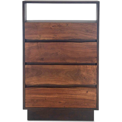 Palermo Live Edge Tall Dresser by World Interiors in brown and raw walnut, ebony. Made from acacia wood, iron in a modern style.
