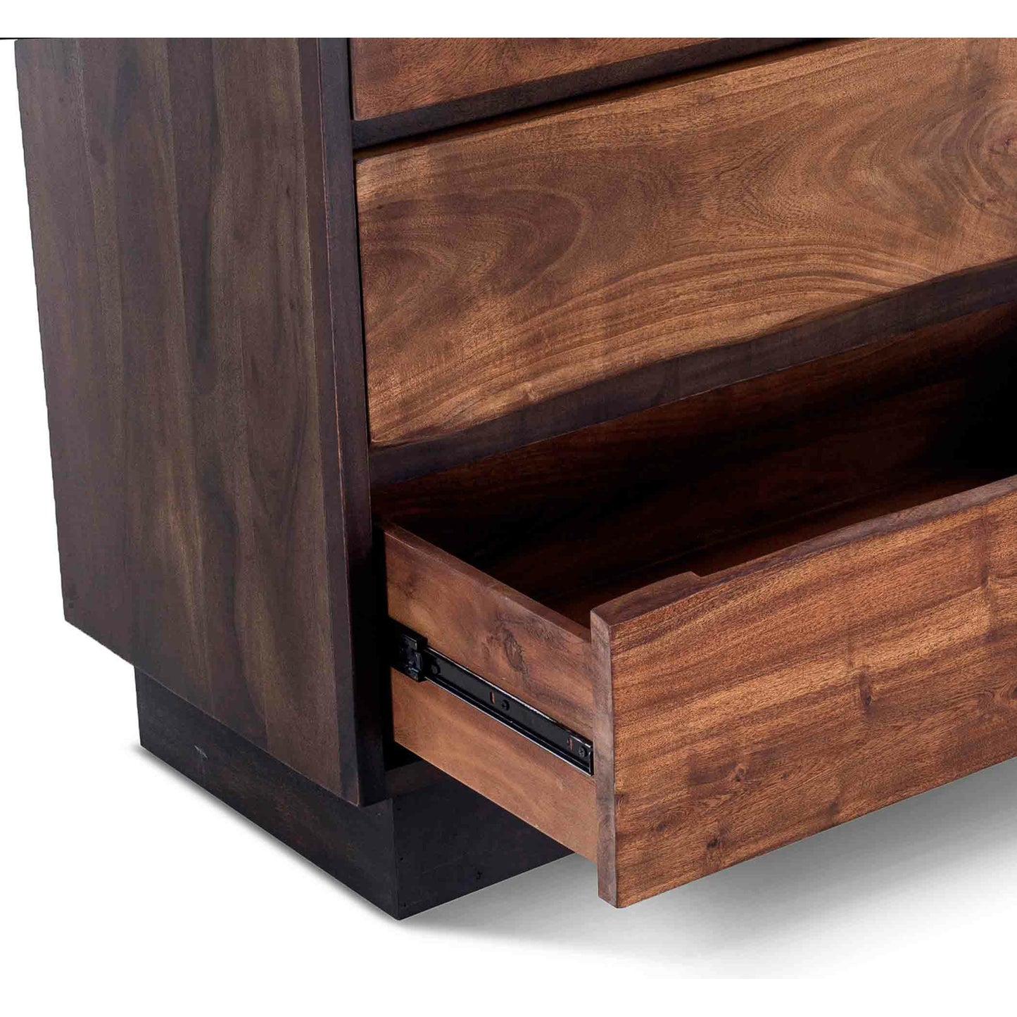 005 SR-877078 | Closeup | Palermo Live Edge Tall Dresser by World Interiors in brown and raw walnut, ebony. Made from acacia wood, iron in a modern style.