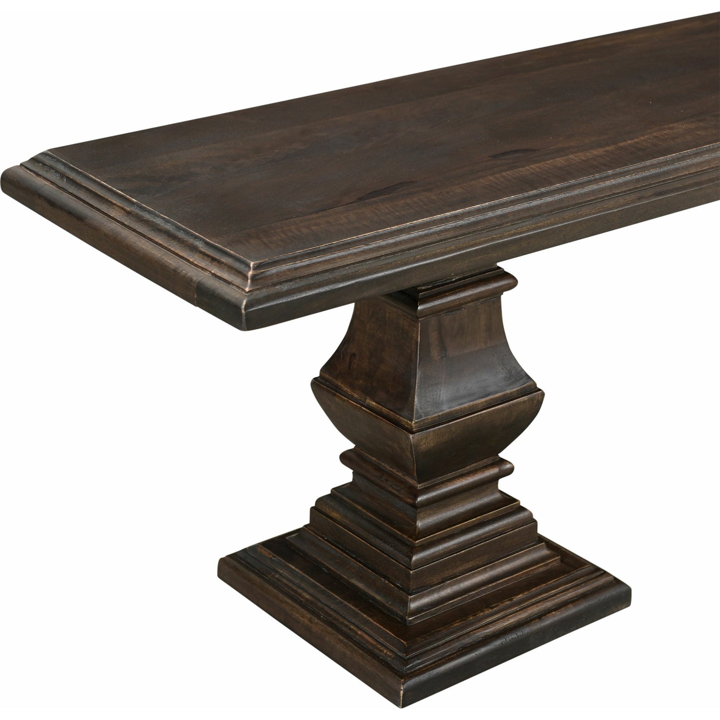 003 SR-877162 | Closeup | Toulon Dining Bench by World Interiors in dark brown and vintage brown. Made from mango wood in a traditional style.