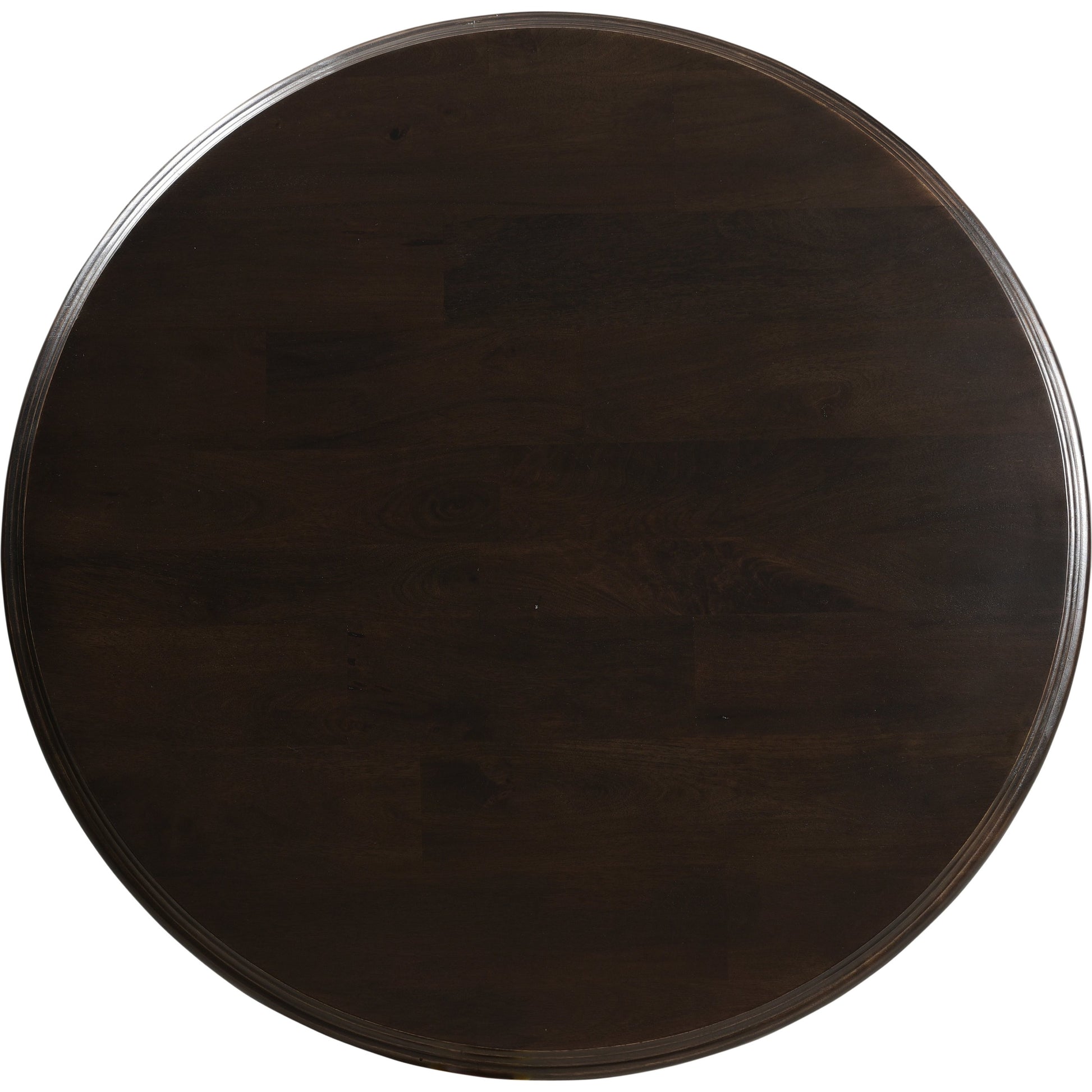 Toulon Round Dining Table by World Interiors in dark brown and vintage brown. Made from mango wood in a transitional style.