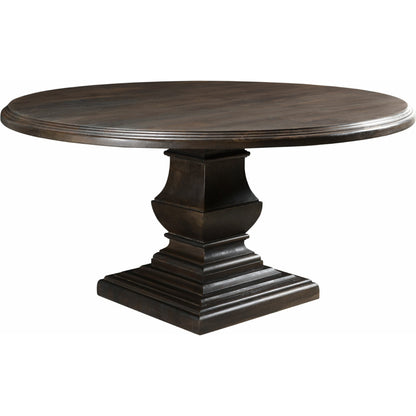 Toulon Round Dining Table by World Interiors in dark brown and vintage brown. Made from mango wood in a transitional style.