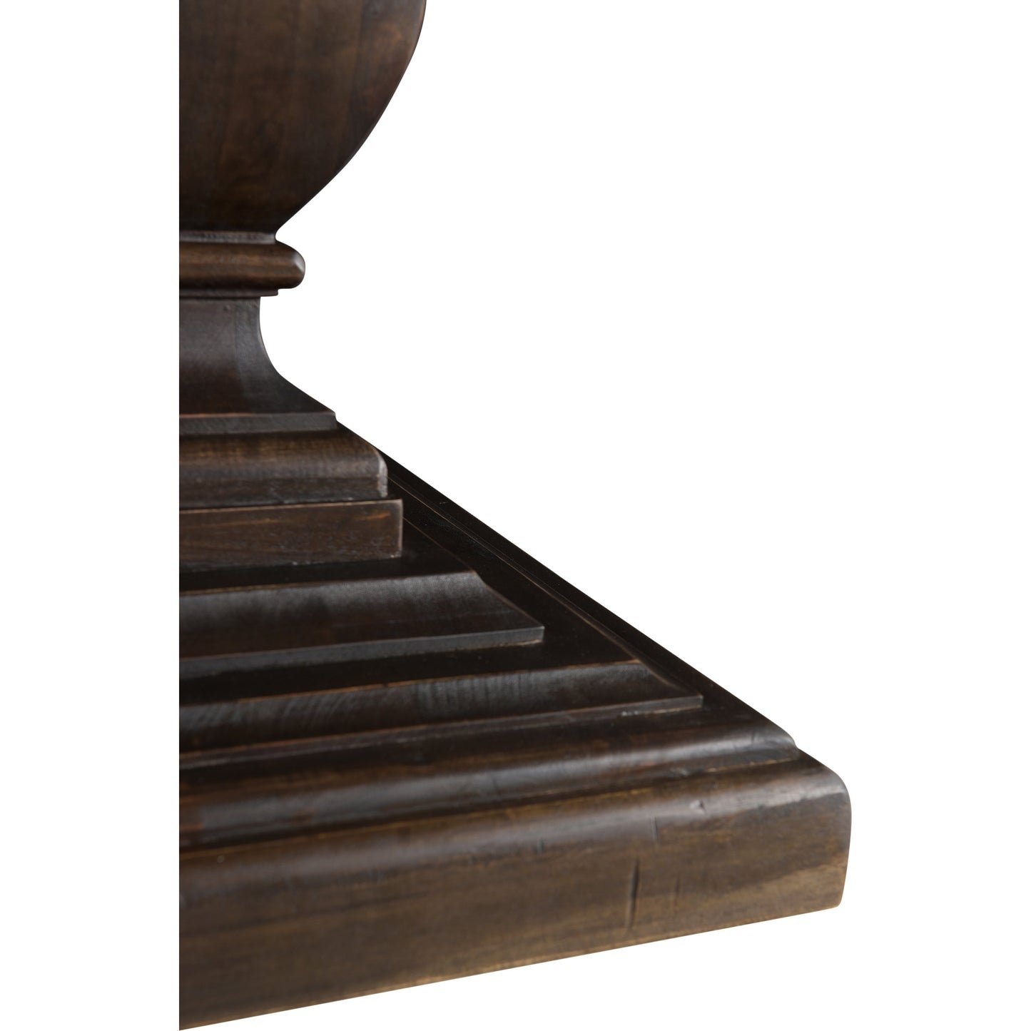 016 SR-877169 | Closeup | Toulon Round Dining Table by World Interiors in dark brown and vintage brown. Made from mango wood in a transitional style.