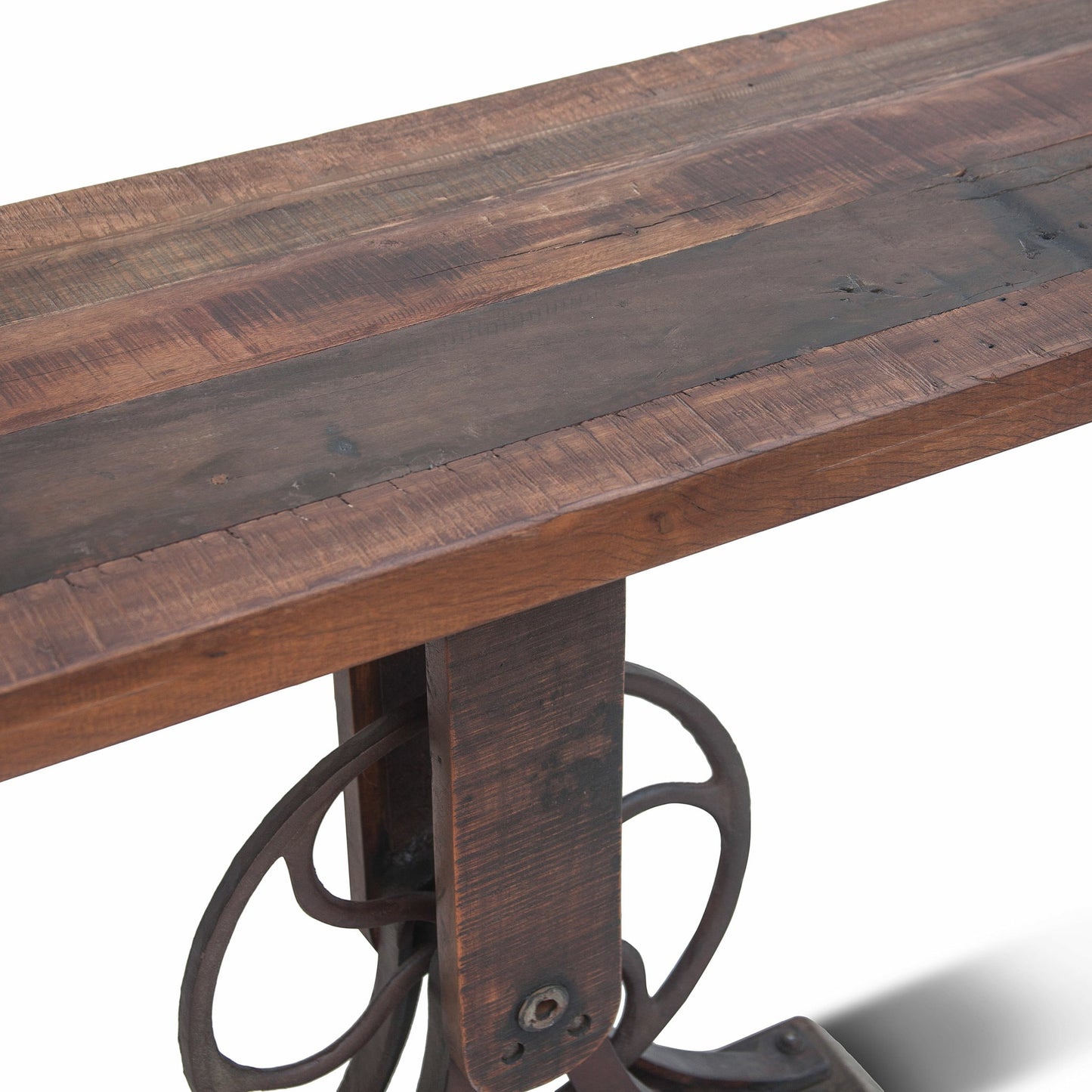 004 SR-877149 | Closeup | Sterling Console Table by World Interiors in brown and natural patina. Made from cast iron, teak wood in a modern style.
