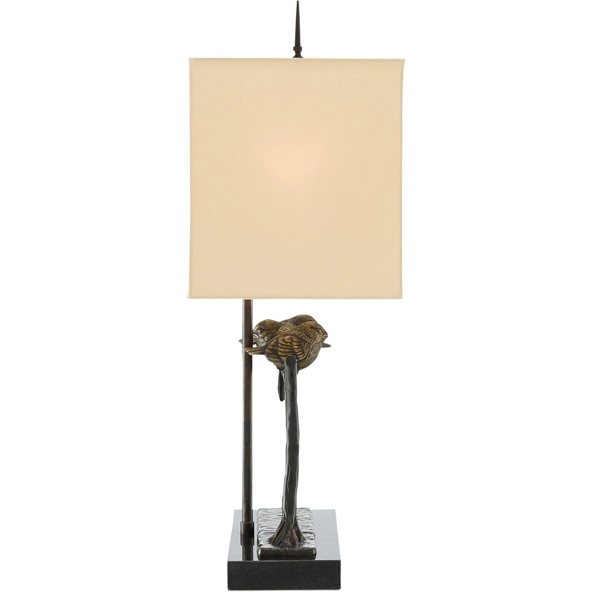 Sparrow Table Lamp by Currey and Company in bronze, black. Made from brass, marble in a cottage & farmhouse style.