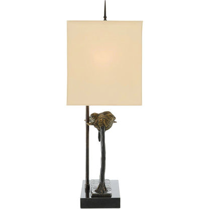 Sparrow Table Lamp by Currey and Company in bronze, black. Made from brass, marble in a cottage & farmhouse style.