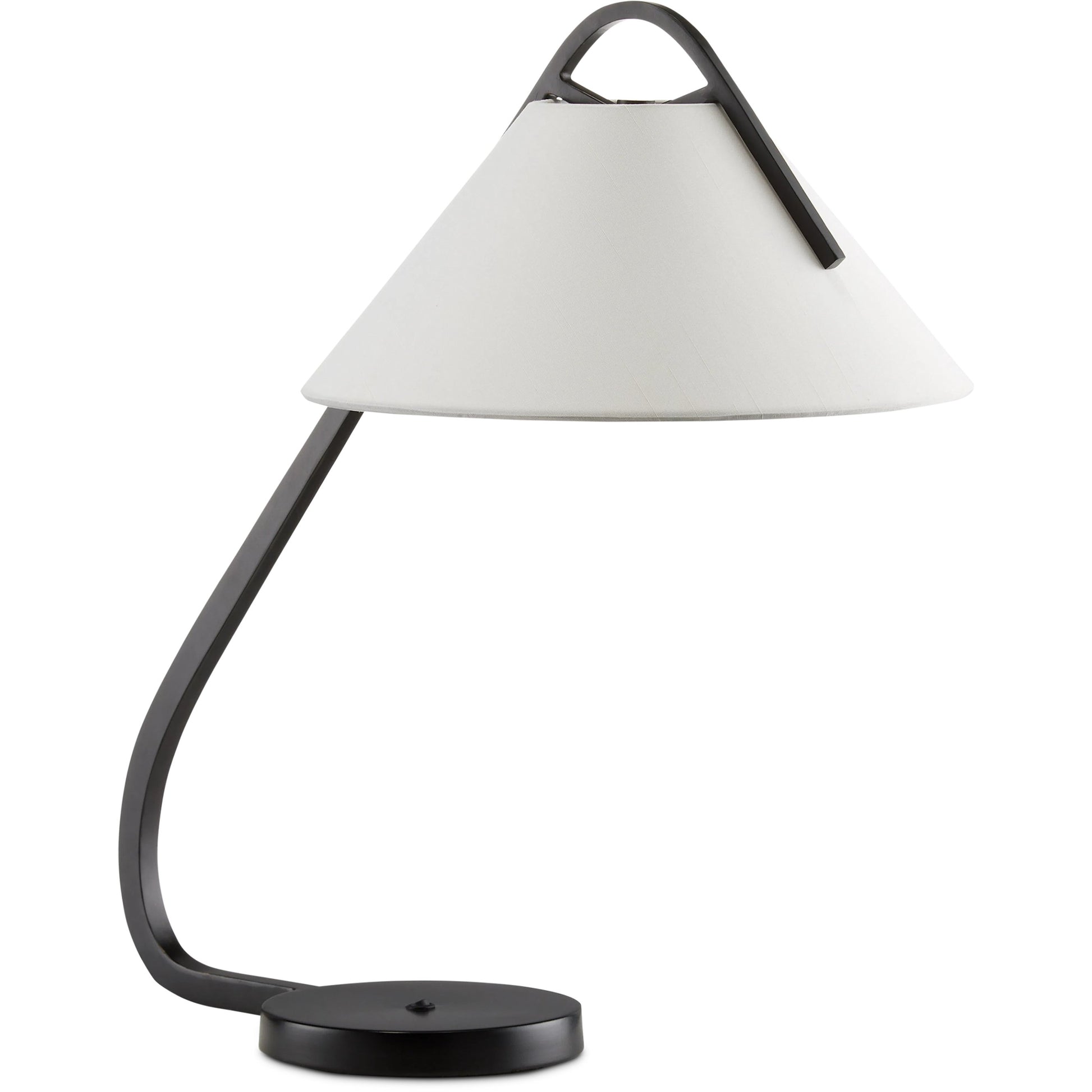 Frey Desk Lamp by Currey and Company in satin black, brushed brown. Made from metal in a transitional style.