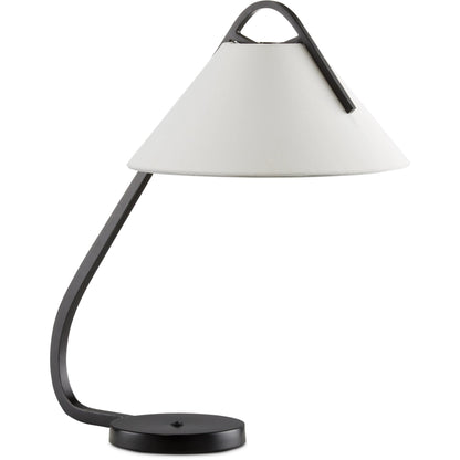 Frey Desk Lamp by Currey and Company in satin black, brushed brown. Made from metal in a transitional style.