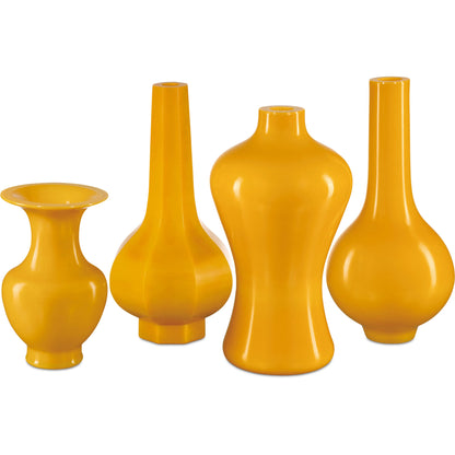 Imperial Yellow Peking Long Neck Vase by Currey and Company in imperial yellow. Made from glass in a modern style.