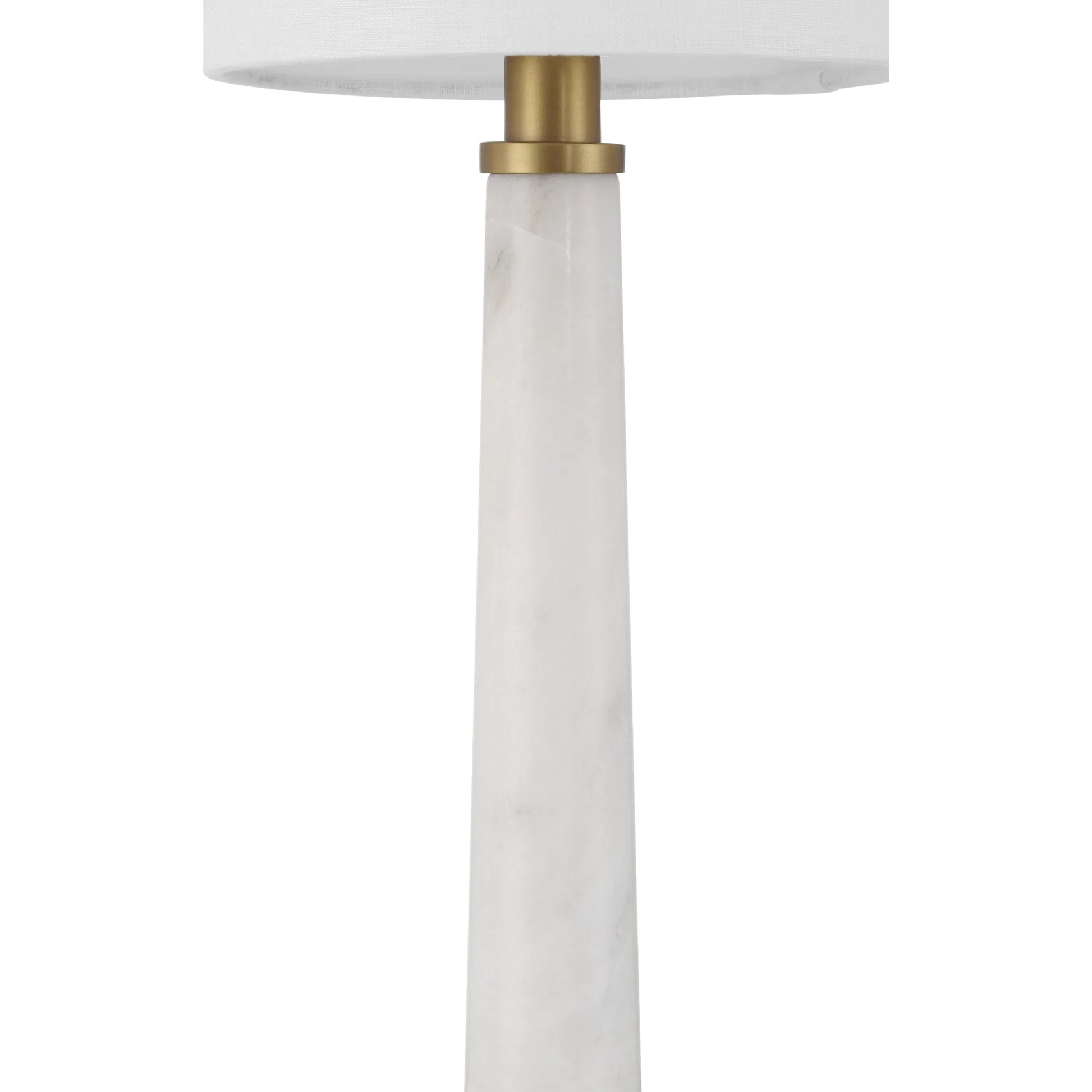 Munroe Table Lamp by Currey and Company in white, antique brass. Made from marble, metal in a modern style.