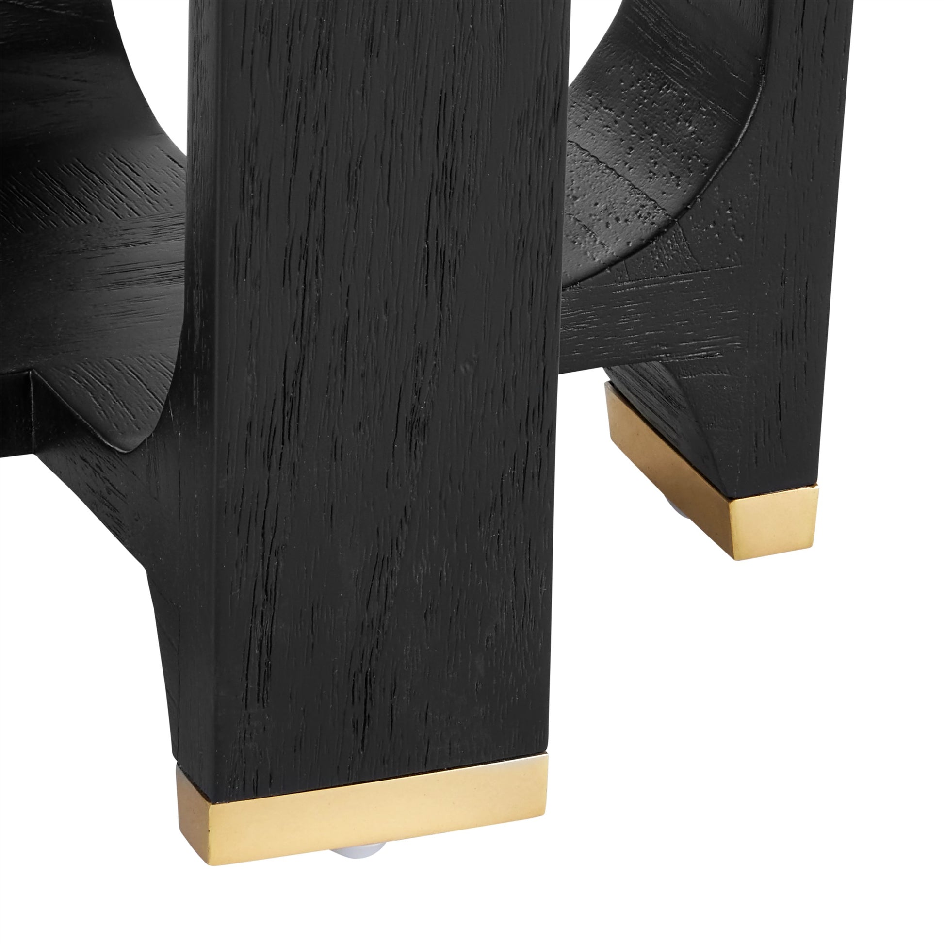 Blake Accent Table by Currey and Company in matte caviar black, polished brass. Made from mindi wood, brass in a modern style.