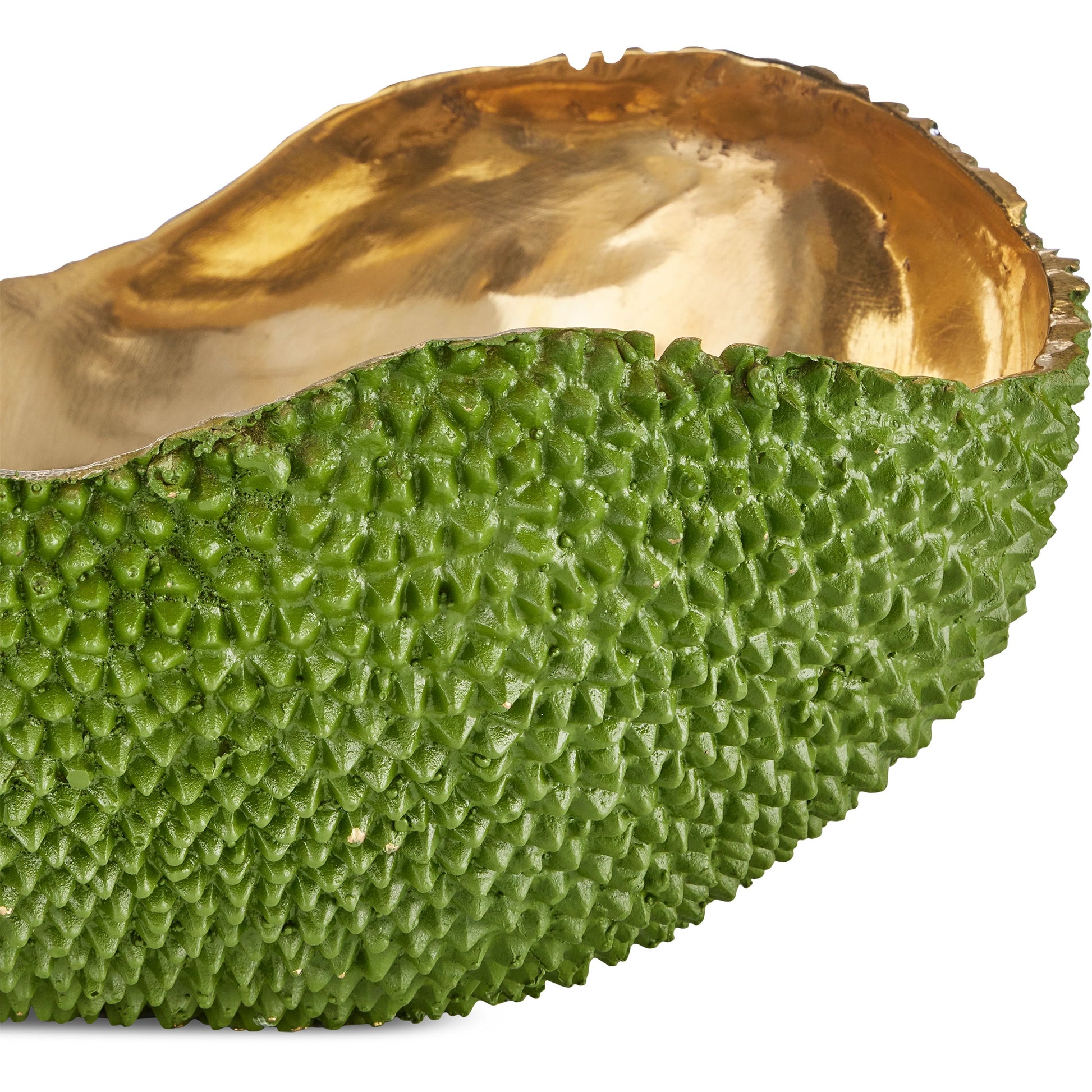 Jackfruit Oval Bowl by Currey and Company in green, gold. Made from bronze in a modern style.