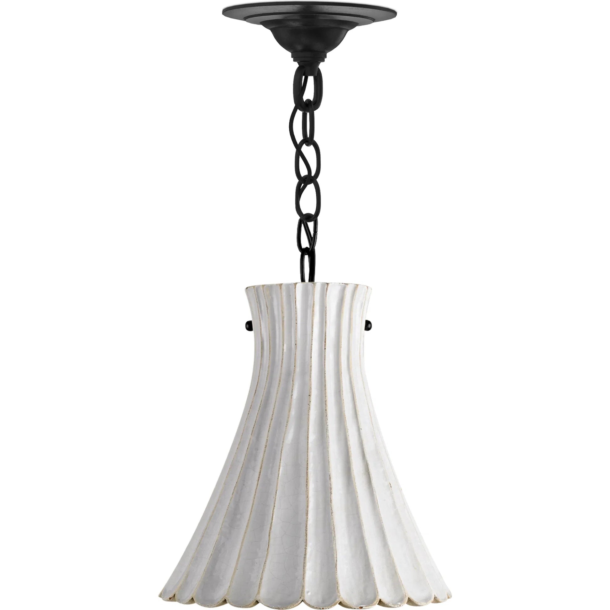 Jazz Pendant by Currey and Company in satin black, white crackle. Made from wrought iron, terracotta in a coastal style.