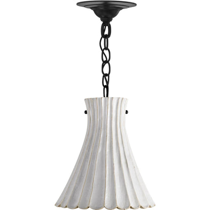 Jazz Pendant by Currey and Company in satin black, white crackle. Made from wrought iron, terracotta in a coastal style.