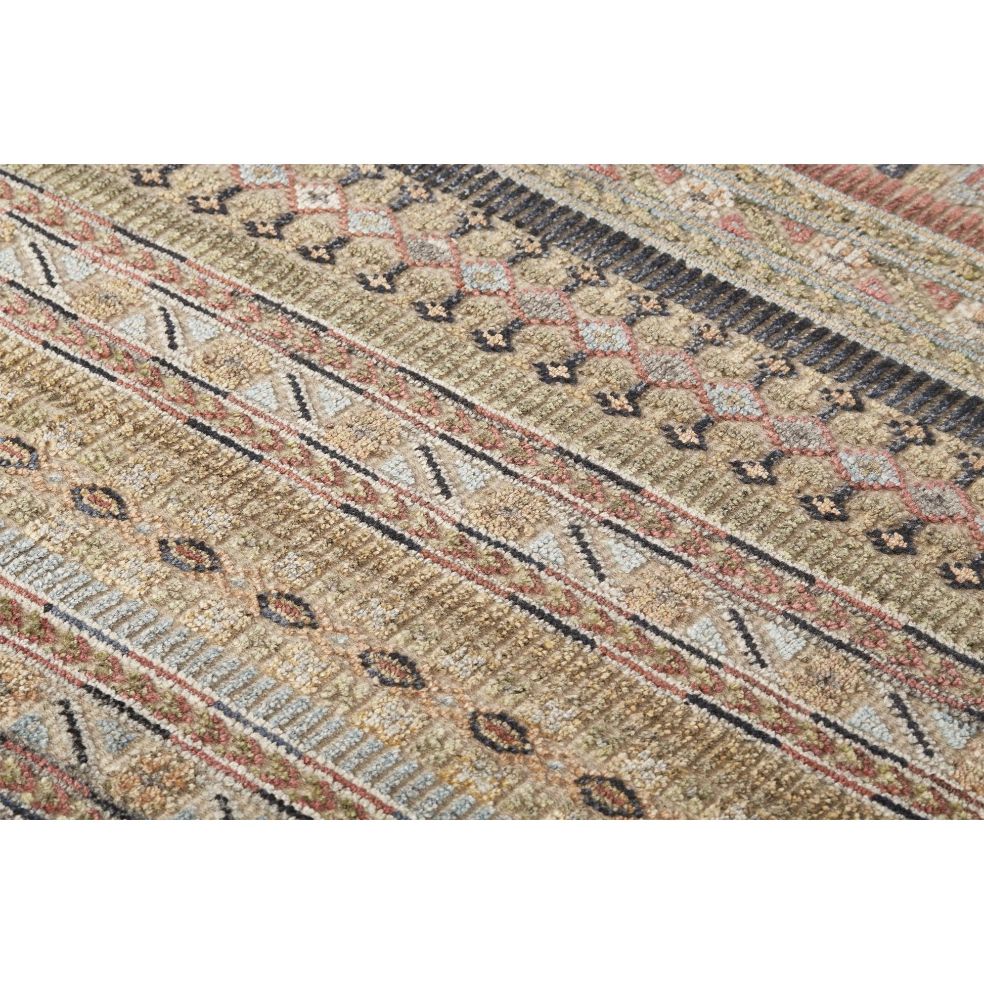 Payton Transitional Stripes Rug - 6498F by Feizy in tan, orange, blue. Made from viscose, wool in a unique style.