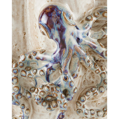 Octopus Vase by Currey and Company in cream, reactive blue. Made from ceramic in a coastal style.