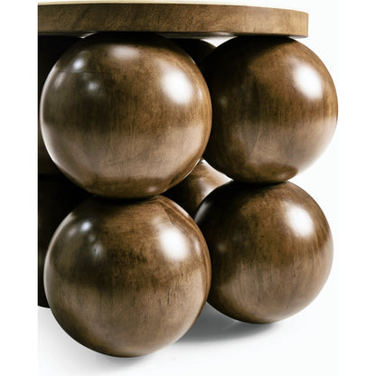 Orb Round Accent Table by Jonathan Charles in brown and medium brown mahogany. Made from mahogany veneers, faux bone in a modern style.