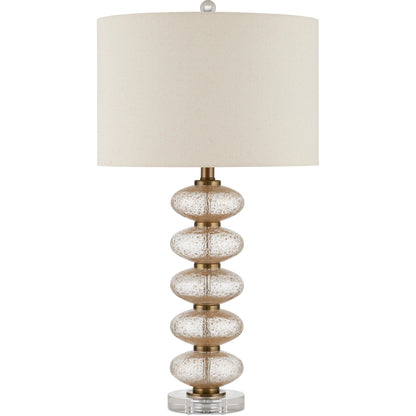 Zebulon Table Lamp by Currey and Company in clear, gold, antique brass. Made from glass, metal, optic crystal in a modern style.