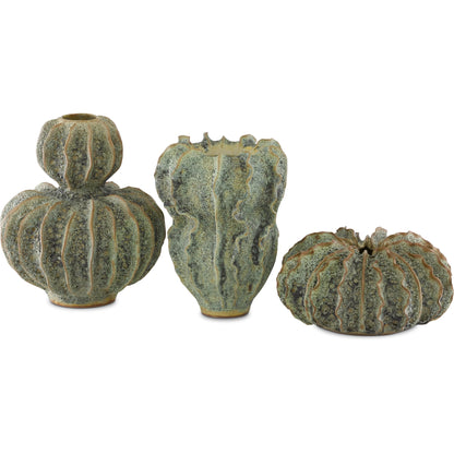 Sunken Boat Double Gourd Vase by Currey and Company in moss green. Made from ceramic in a coastal style.