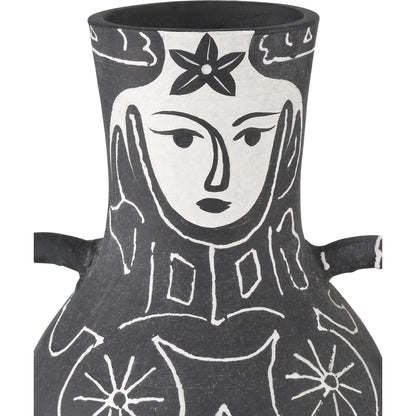Saint-Paul-De-Vence Vase by Currey and Company in black, white. Made from terracotta in a modern style.