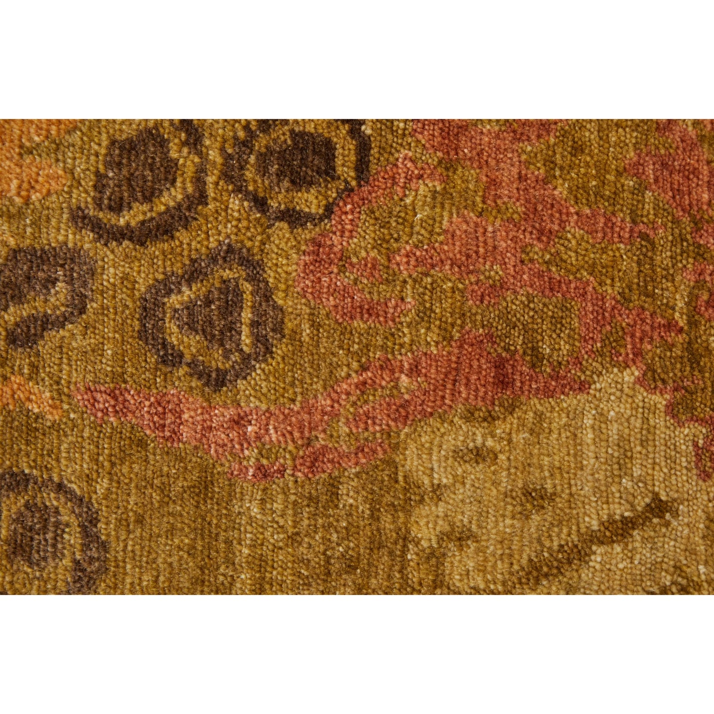 004 SI-1868867,SI-1868868 | Closeup | Cordonnet Rug - 7152F by Feizy in green, rust. Made from wool in a unique style.