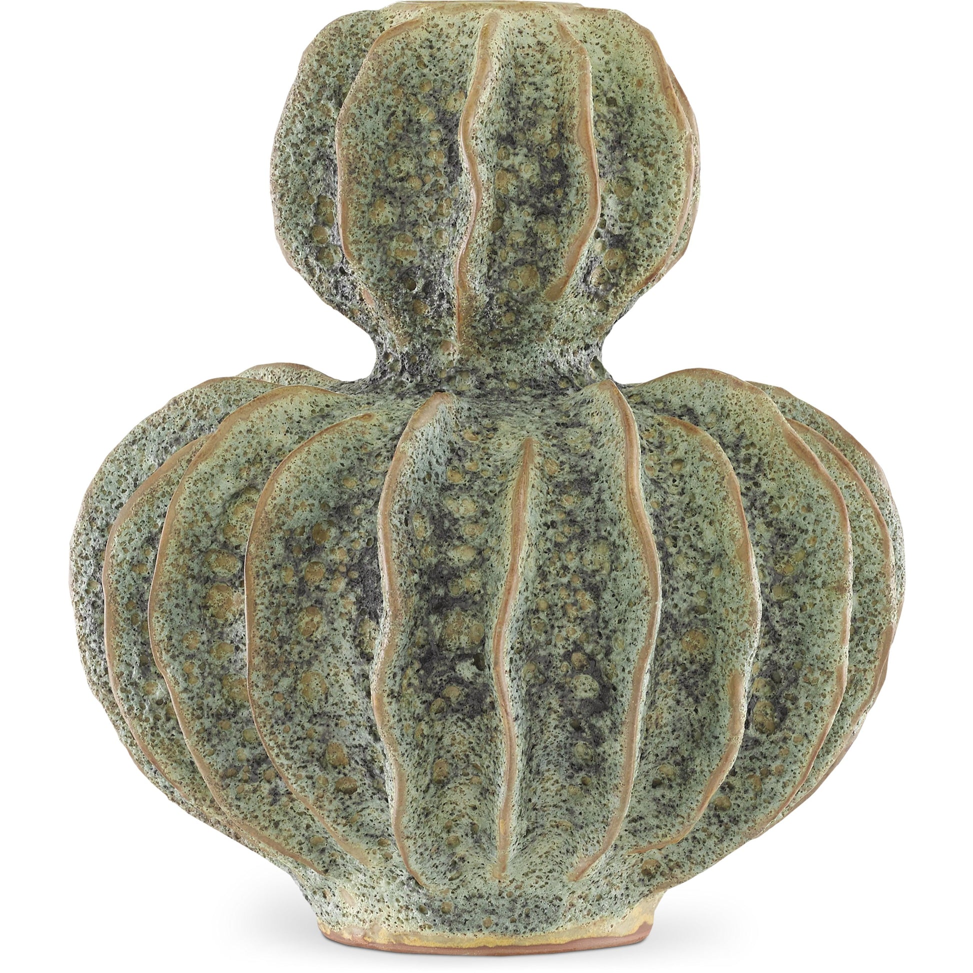Sunken Boat Double Gourd Vase by Currey and Company in moss green. Made from ceramic in a coastal style.