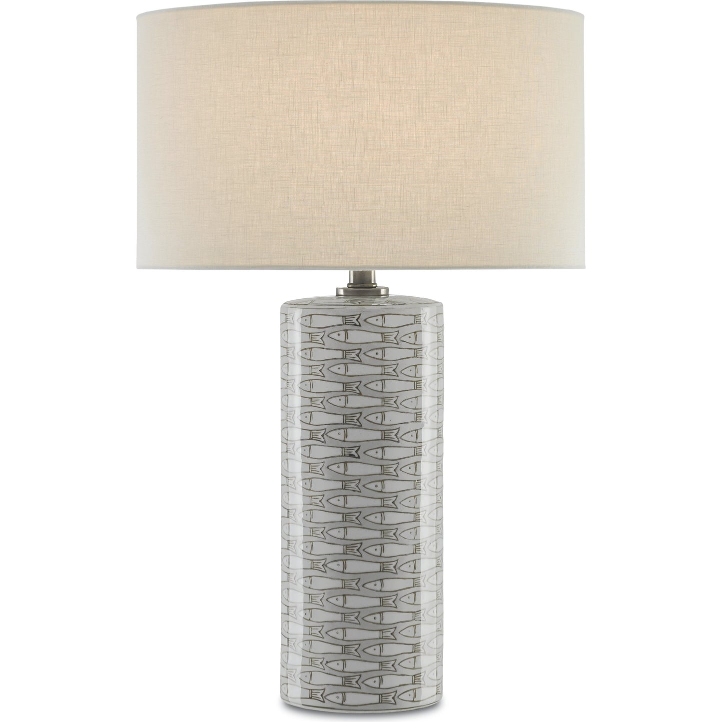 001 S-291204 | Primary Silo | Fisch Table Lamp by Currey and Company in gray, white, antique nickel. Made from porcelain in a coastal style.