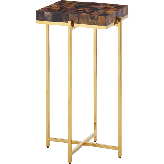 Casey Brown Accent Table by Currey and Company in natural, brass. Made from pen shell, stainless steel, engineered wood in a unique style.