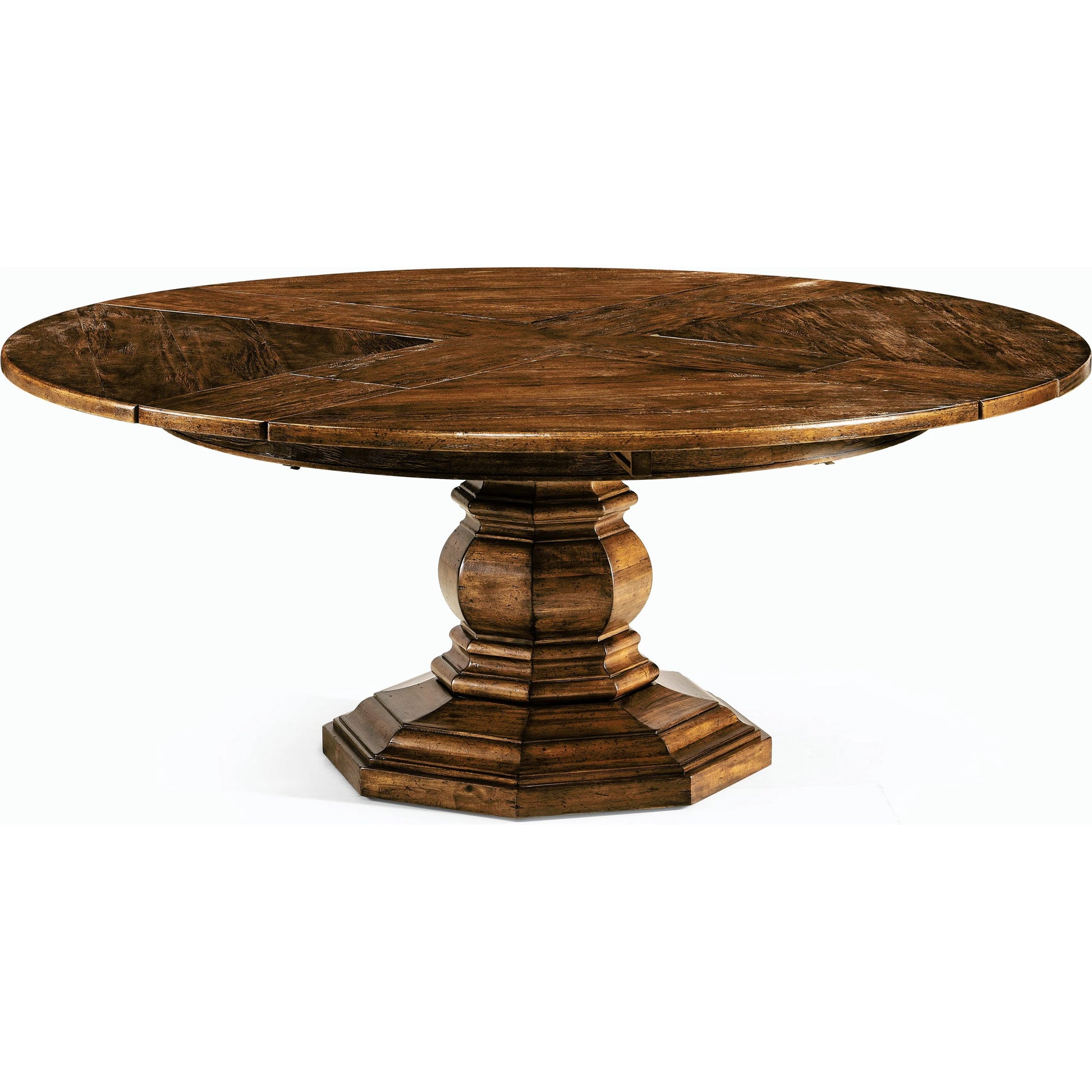 Casual Accents Country Walnut Round Extendable Dining Table 59" by Jonathan Charles in brown and country farmhouse walnut. Made from acacia in a traditional style.