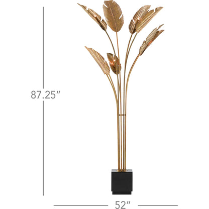 Tropical Grande Floor Lamp by Currey and Company in vintage brass, black. Made from brass, granite in a coastal style.