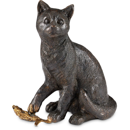 Gatto Bronze by Currey and Company in dark brown, polished gold. Made from bronze in a unique style.