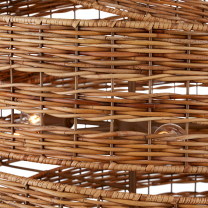 Saisei Chandelier by Currey and Company in natural, khaki. Made from rattan, wrought iron in a coastal style.