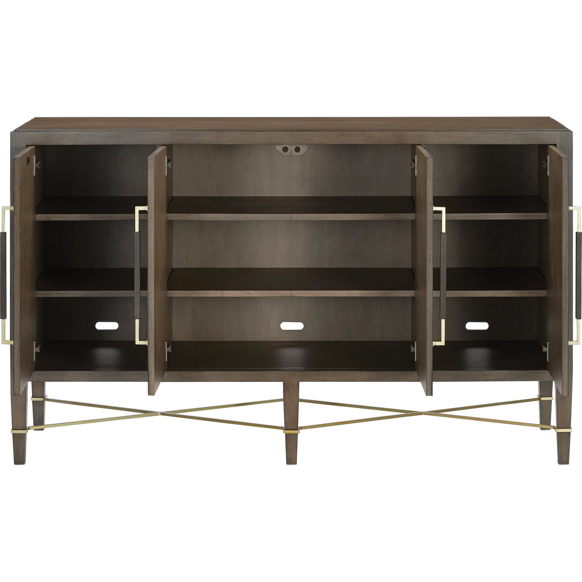 Verona Chanterelle Sideboard by Currey and Company in chanterelle, coffee, champagne. Made from mahogany, brass, iron in a modern style.