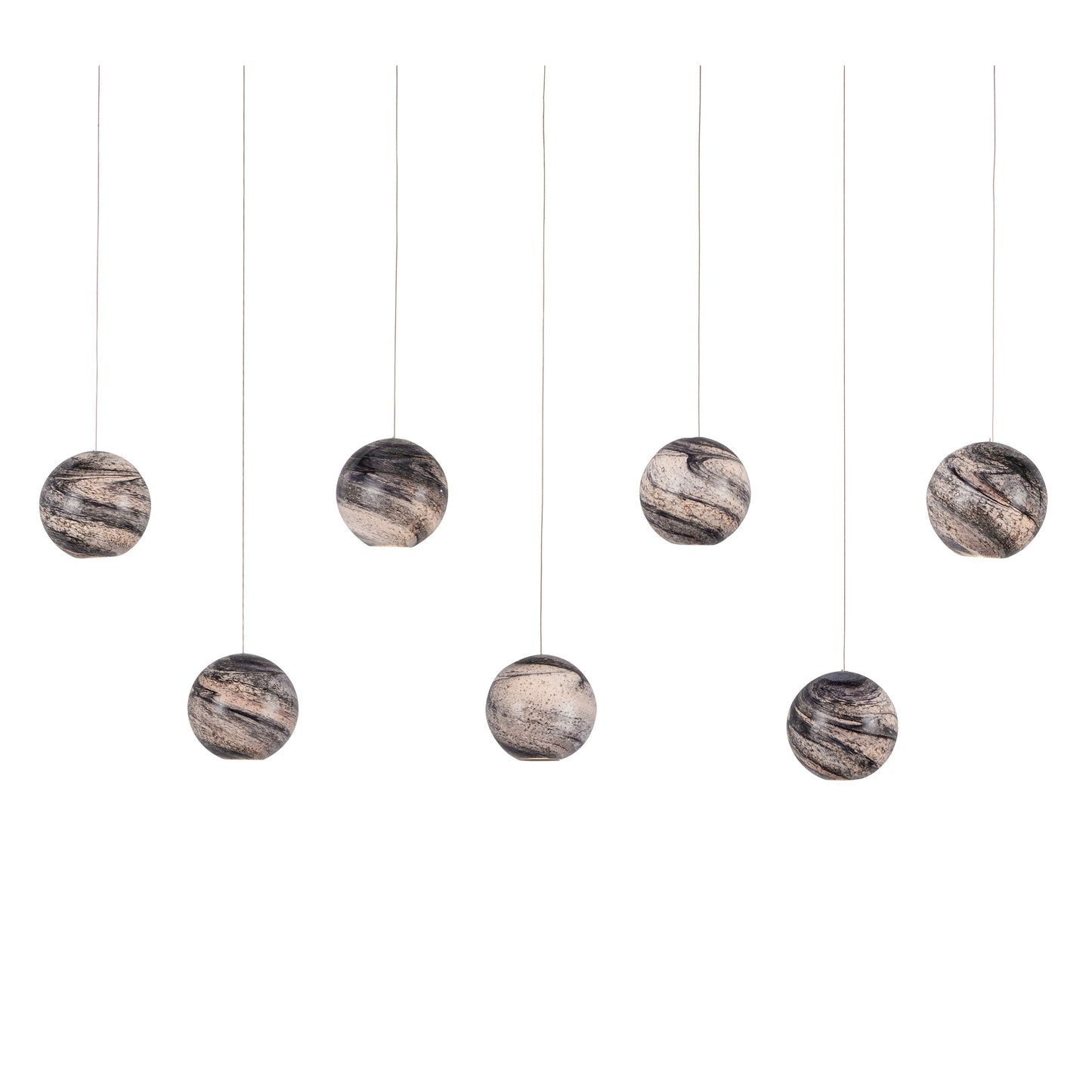 004 SI-1924085 | Primary Silo | Palatino Rectangular 7-LIGHT Multi-Drop Pendant by Currey and Company in blue marbeled, silver. Made from earth with speckles, glass in a modern style.