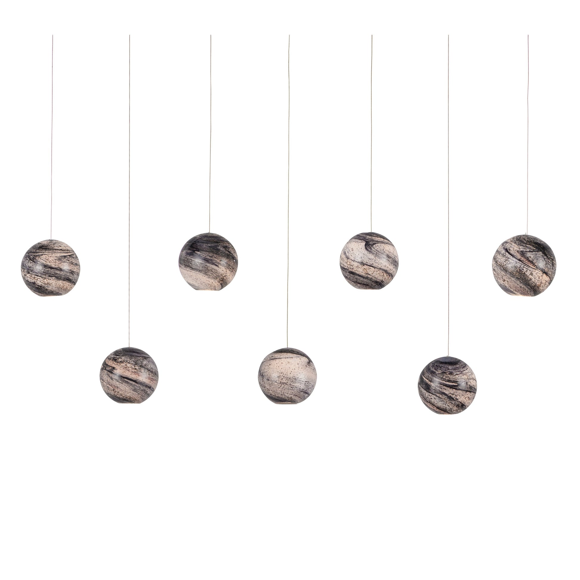 Palatino Rectangular 7-LIGHT Multi-Drop Pendant by Currey and Company in blue marbeled, silver. Made from earth with speckles, glass in a modern style.
