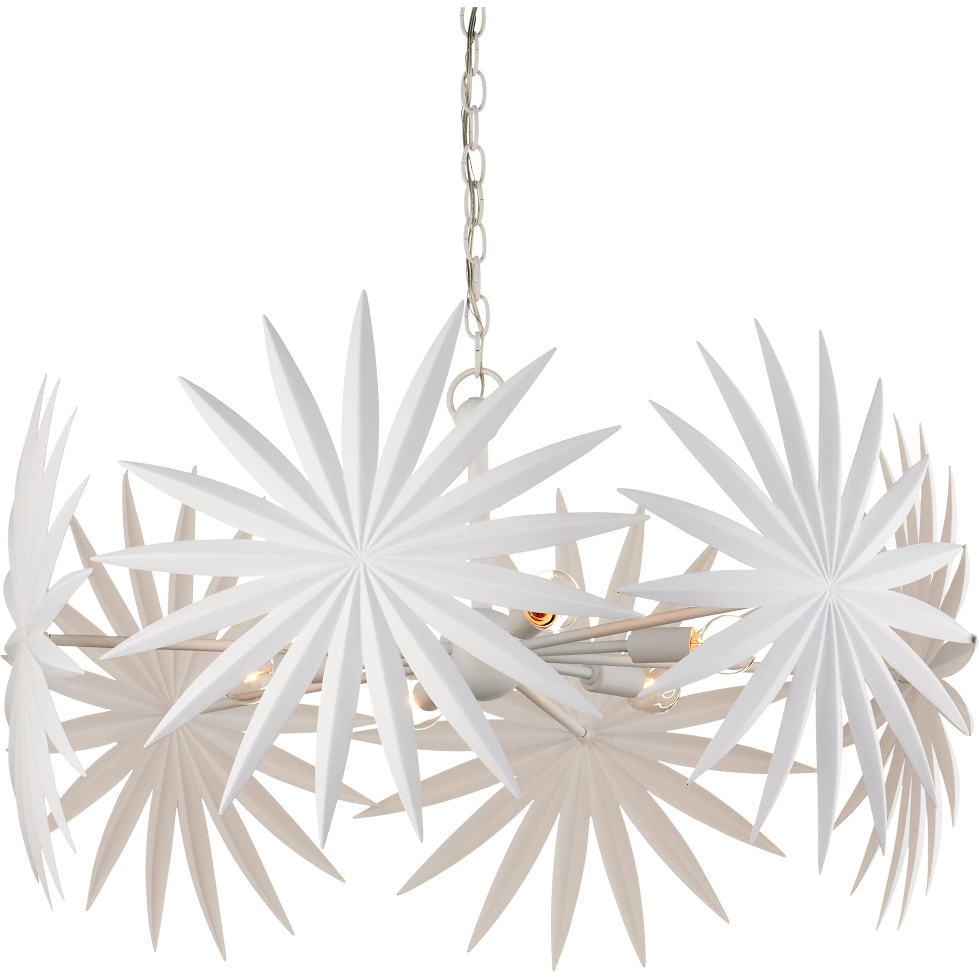 Bismarkia Chandelier by Currey and Company in gesso white. Made from wrought iron in a modern style.