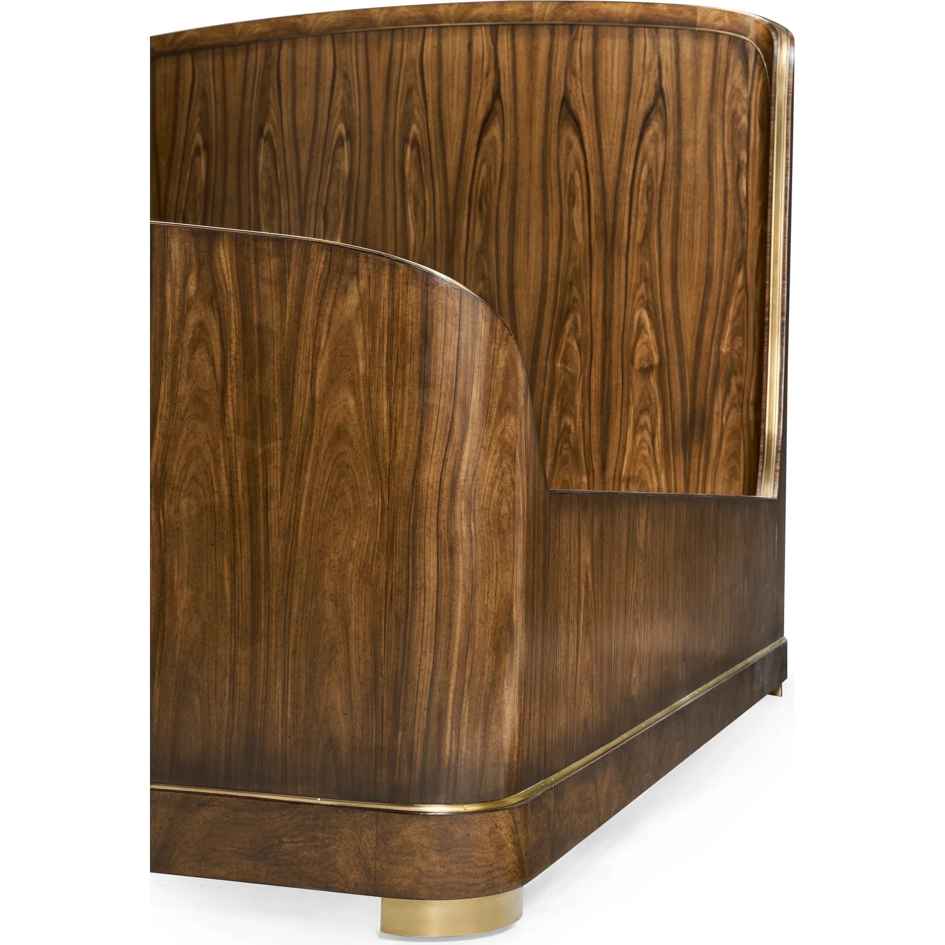 Viceroy Panel Bed by Jonathan Charles in brown and santos brown, antique brass. Made from mahogany, cerejeira veneers, santos rosewood crown veneers, brass in a traditional style.