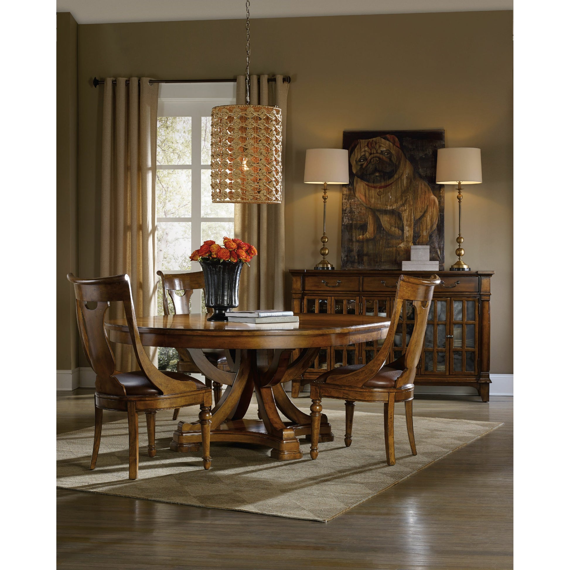 Tynecastle Buffet by Hooker Furniture in chestnut. Made from alder veneers, seeded glass in a traditional style.