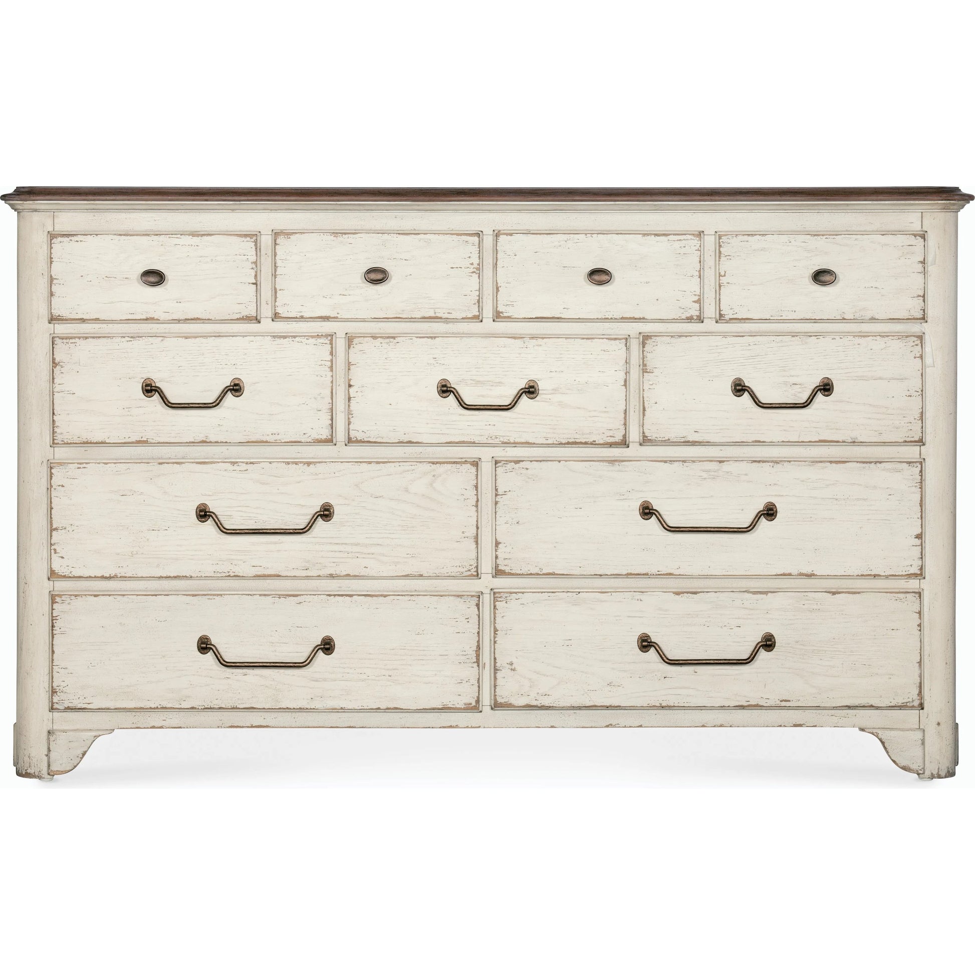Americana 11-Drawer Dresser by Hooker Furniture. Made from oak veneers and cedar veneers with solid-wood edge top in a cottage & farmhouse style.